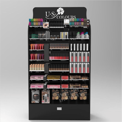 Black MDF Acrylic Iron Floor Standing Full Cosmetics Display Stand