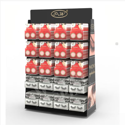 Black Acrylic Floor Standing False Eyelash and Eye Cosmetics Display