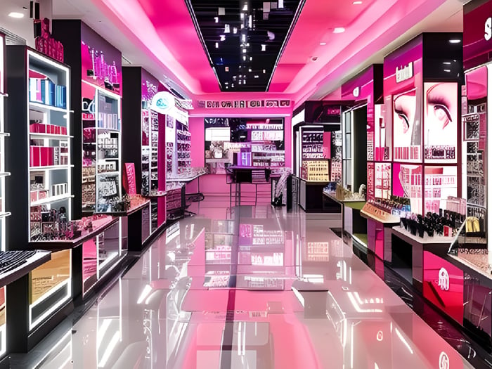 Custom cosmetics display fixture for a beauty retail store