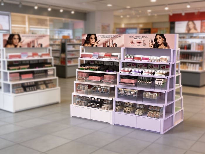 Custom cosmetics display fixture for a beauty retail store