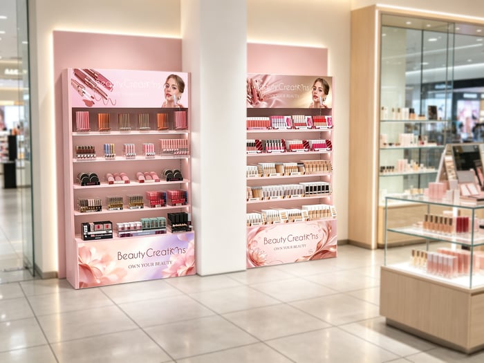 Custom cosmetics display fixture for a beauty retail store
