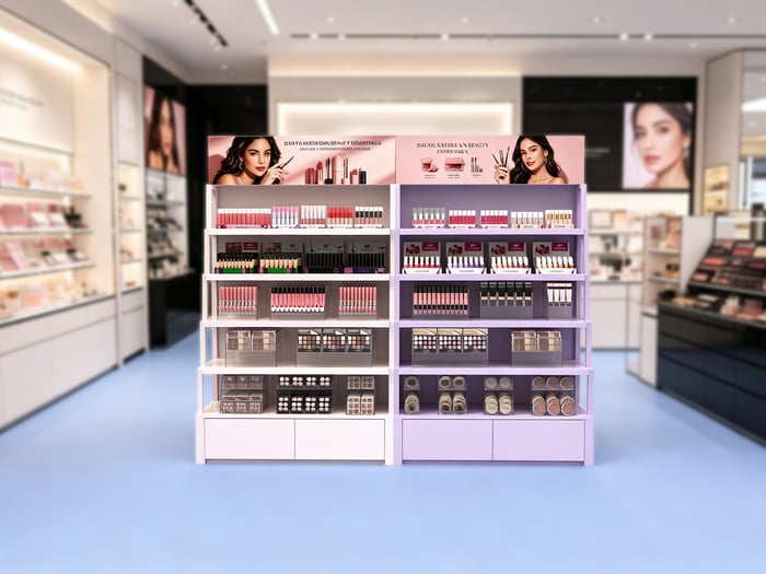 Custom cosmetics display fixture for a beauty retail store