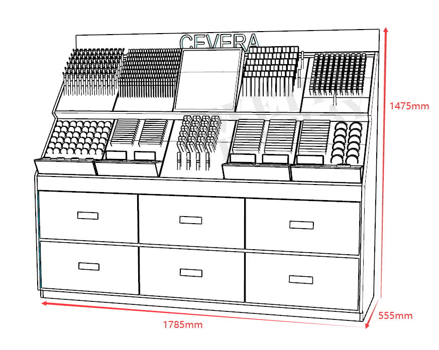 "MDF Acrylic Floor Standing Cosmetic Display with Mirror and Storage Drawers "