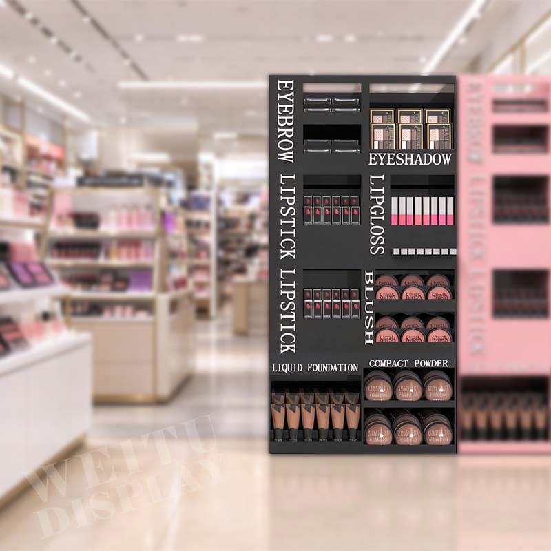 Black Acrylic Floor Standing Vertical Tower Cosmetics Display Stand