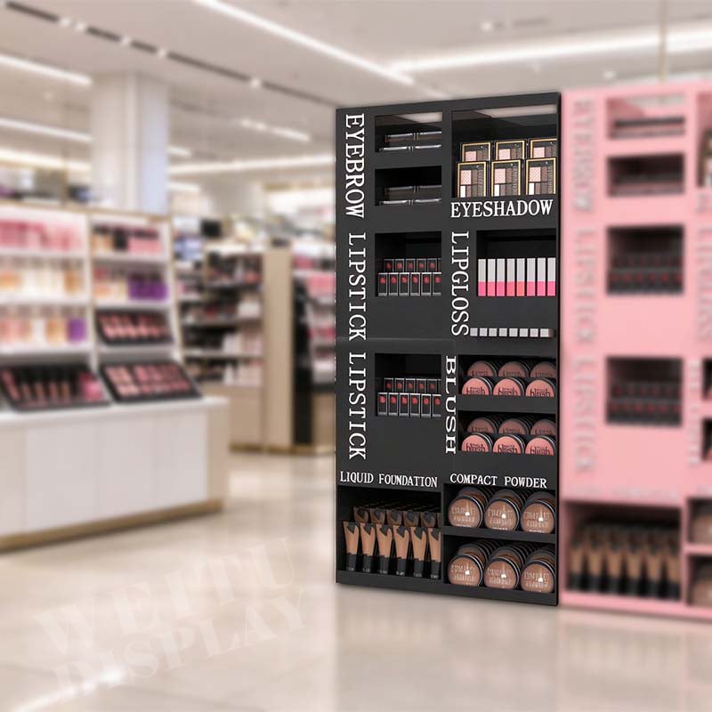 Black Acrylic Floor Standing Vertical Tower Cosmetics Display Stand