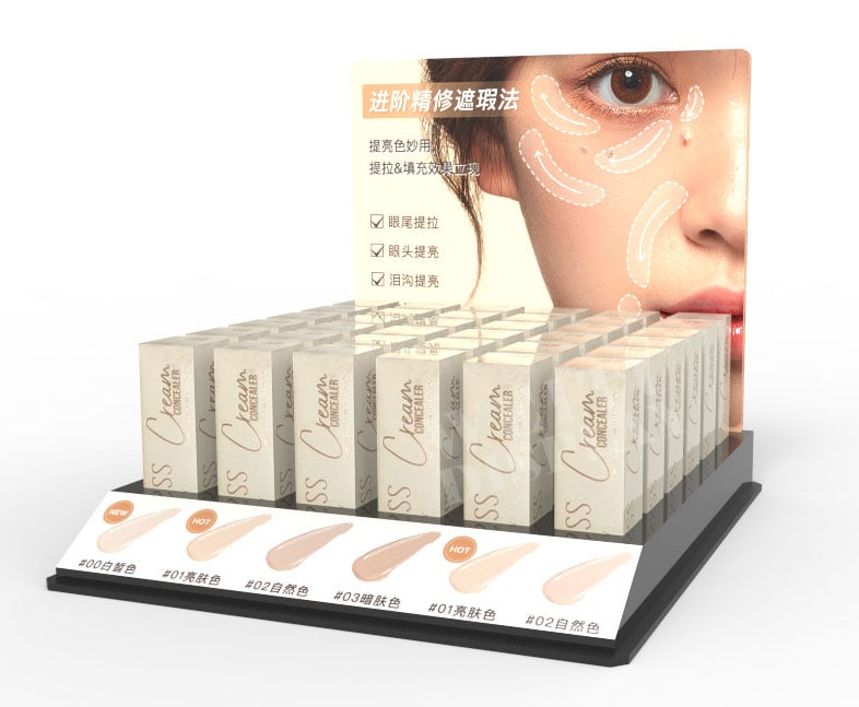 Black Acrylic Countertop Cream Concealer Display with Shade Swatches
