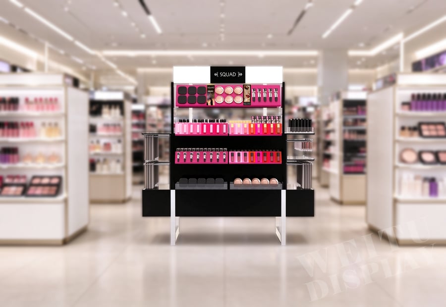 "MDF Acrylic Floor Standing Gondola Cosmetic Display with Side Wings "