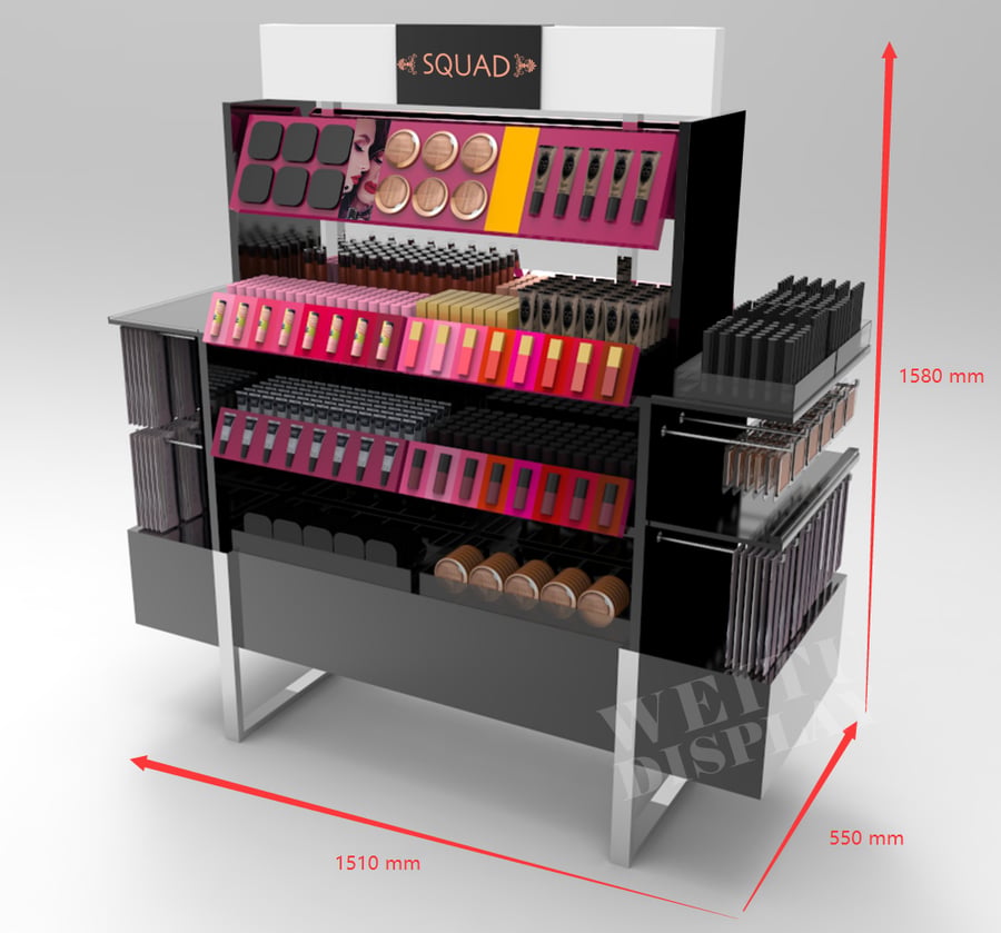 "MDF Acrylic Floor Standing Gondola Cosmetic Display with Side Wings "