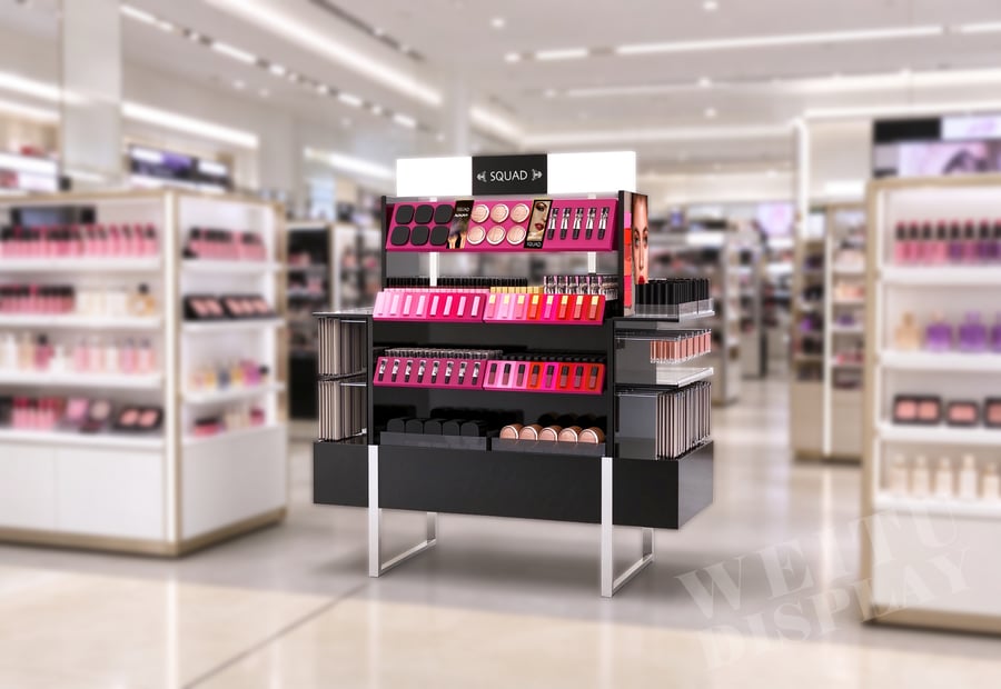 "MDF Acrylic Floor Standing Gondola Cosmetic Display with Side Wings "