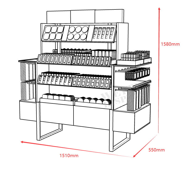 "MDF Acrylic Floor Standing Gondola Cosmetic Display with Side Wings "