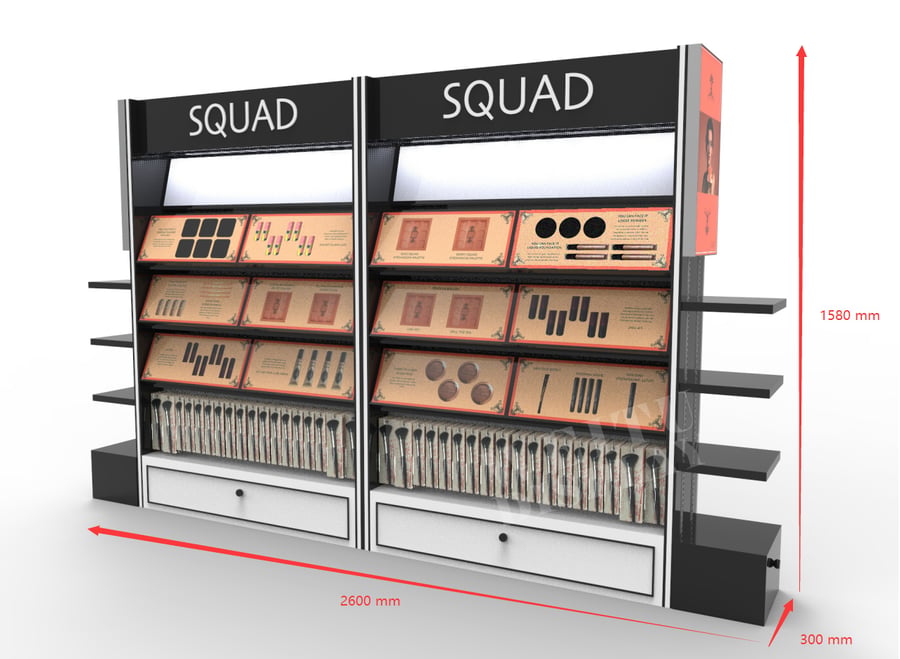 MDF Acrylic Iron Floor Standing Dual-Bay Cosmetic Display with LED Lighting