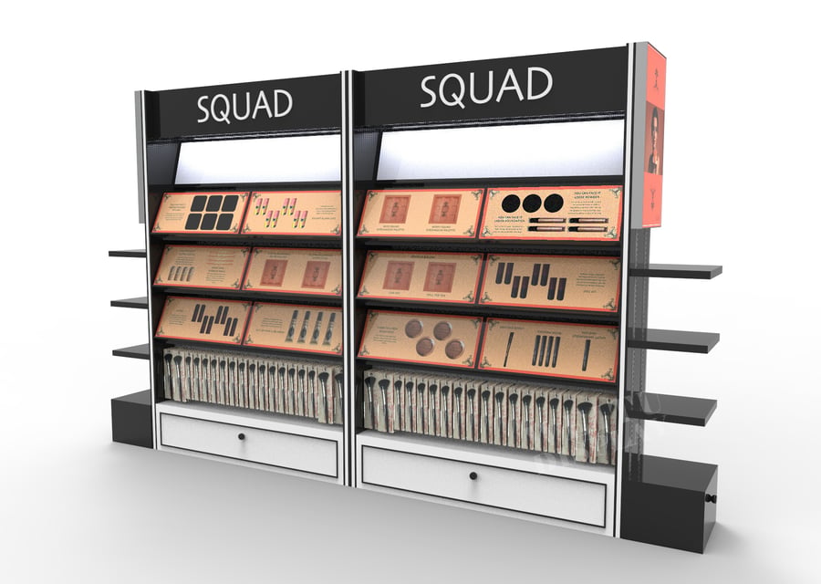 MDF Acrylic Iron Floor Standing Dual-Bay Cosmetic Display with LED Lighting