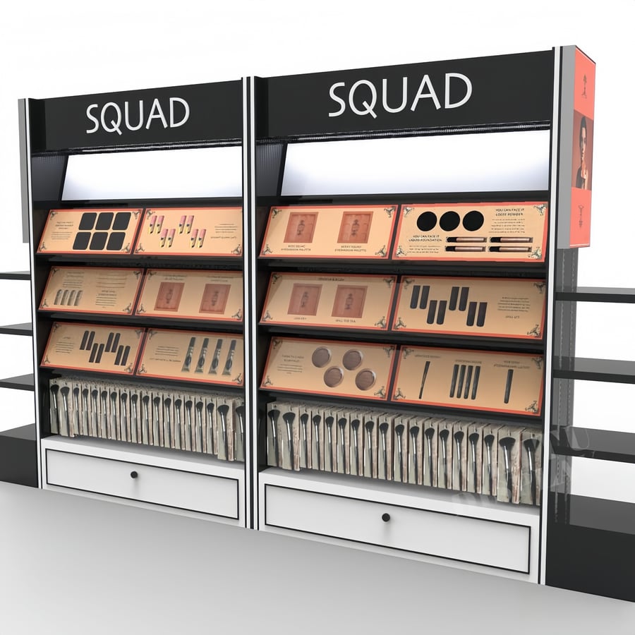 MDF Acrylic Iron Floor Standing Dual-Bay Cosmetic Display with LED Lighting