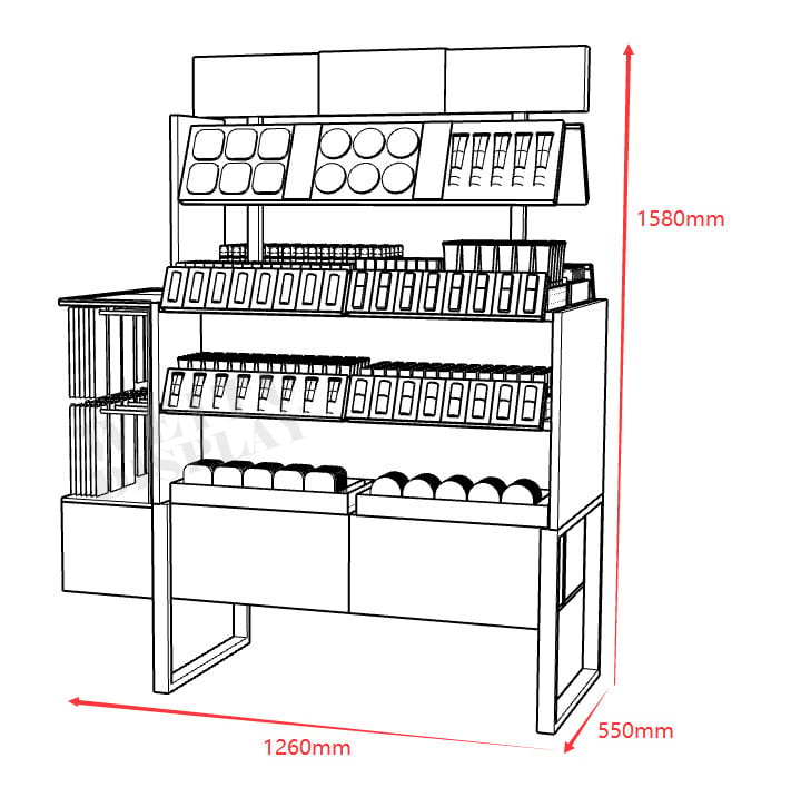 MDF Acrylic Iron Floor Standing Eye Cosmetics Display with Side Wing