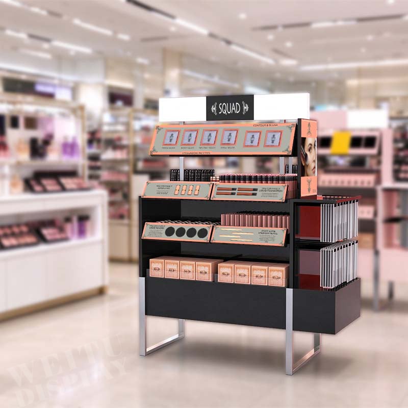 MDF Acrylic Iron Floor Standing Eye Cosmetics Display with Side Wing