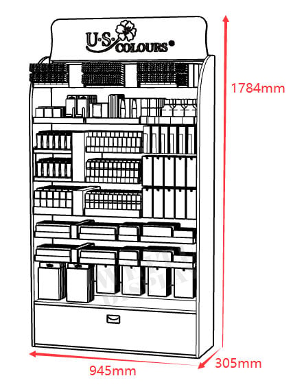 Black MDF Acrylic Iron Floor Standing Full Cosmetics Display Stand
