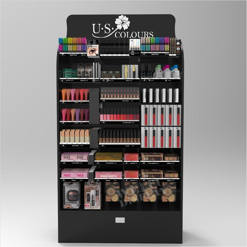 Black MDF Acrylic Iron Floor Standing Full Cosmetics Display Stand