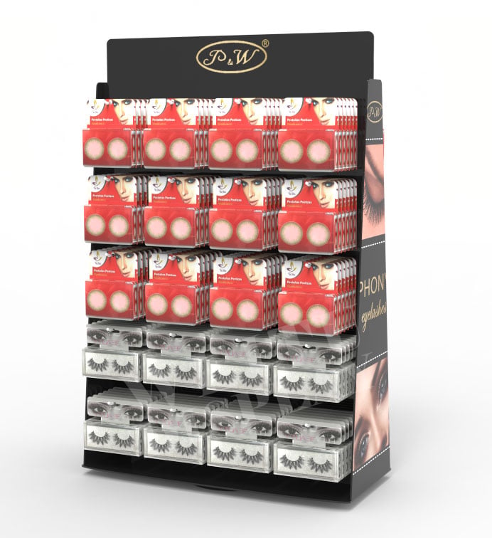 Black Acrylic Floor Standing False Eyelash and Eye Cosmetics Display