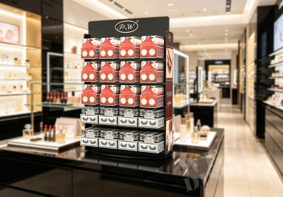 Black Acrylic Floor Standing False Eyelash and Eye Cosmetics Display