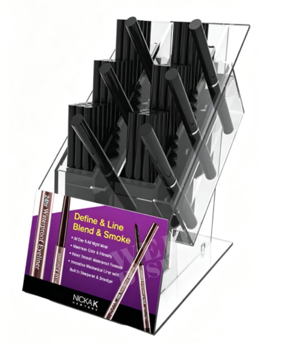 Clear Acrylic Angled Lip Gloss Countertop Display with Pink Panel