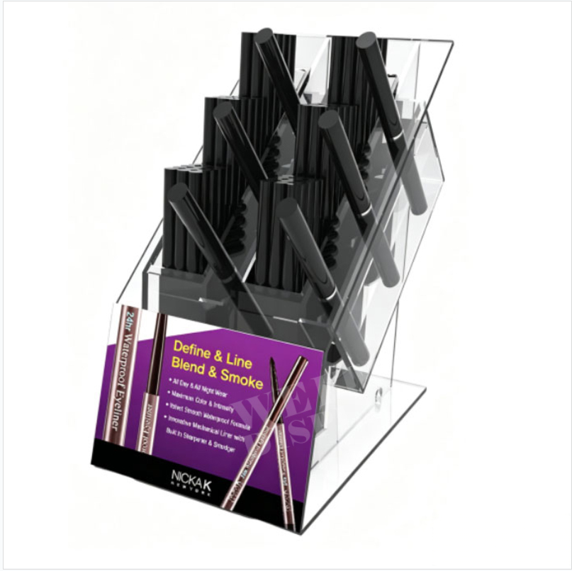 Clear Acrylic Angled Lip Gloss Countertop Display with Pink Panel