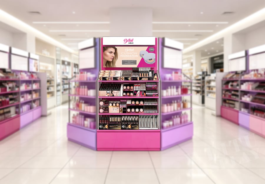 "Illuminated MDF Acrylic Iron Floor Standing Cosmetic Display with Backlit Panel "