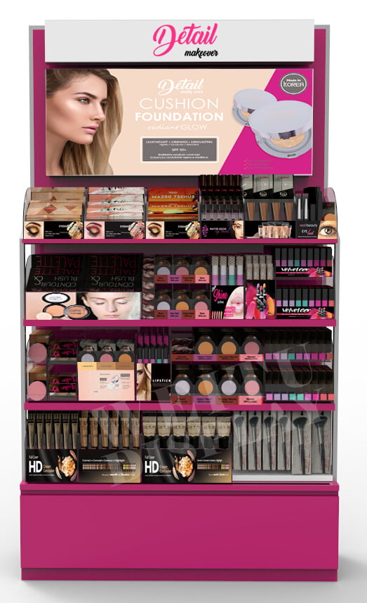 "Illuminated MDF Acrylic Iron Floor Standing Cosmetic Display with Backlit Panel "