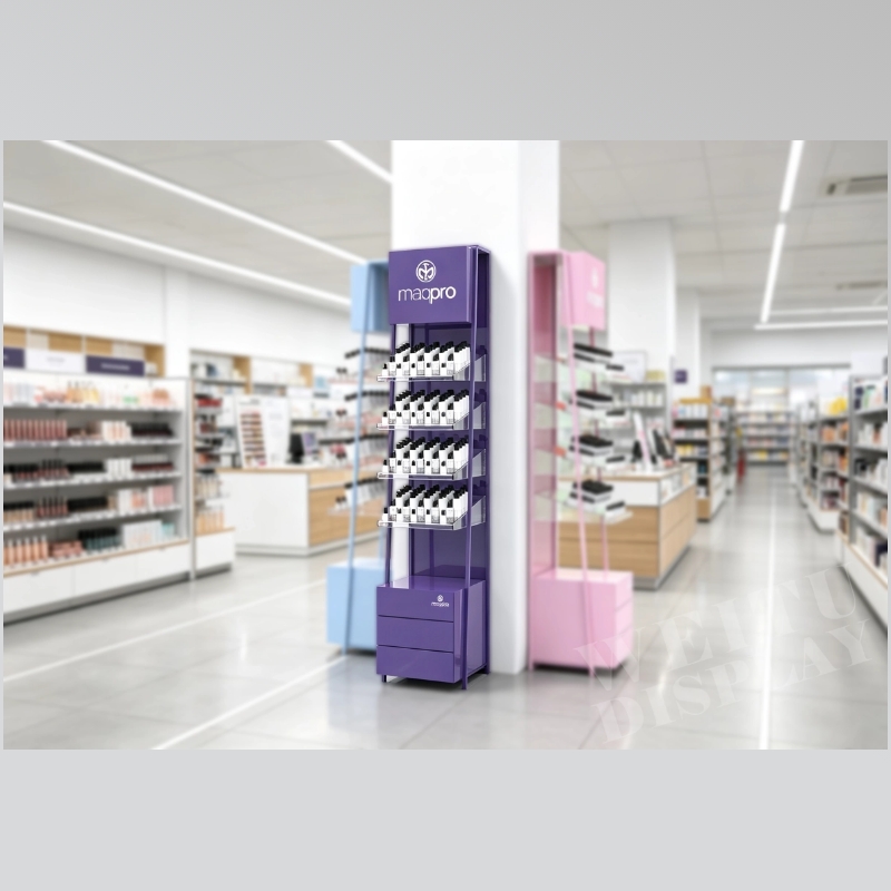 Custom MDF Metal Acrylic Floor Standing Cosmetic Display Case - Weitu Display